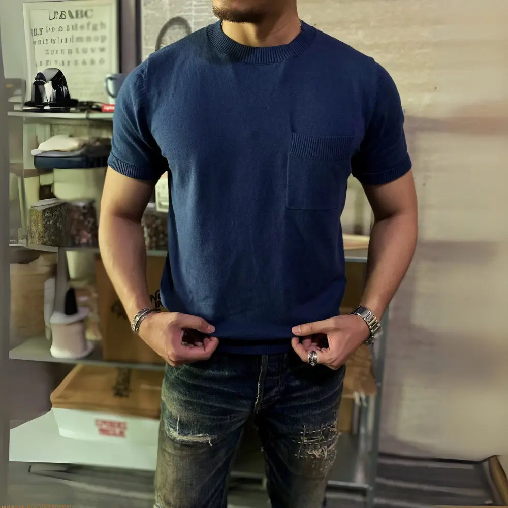American Retro Loose Fit Round Neck T Shirt – Breathable Italian Knit | Old Money Style Prendersons