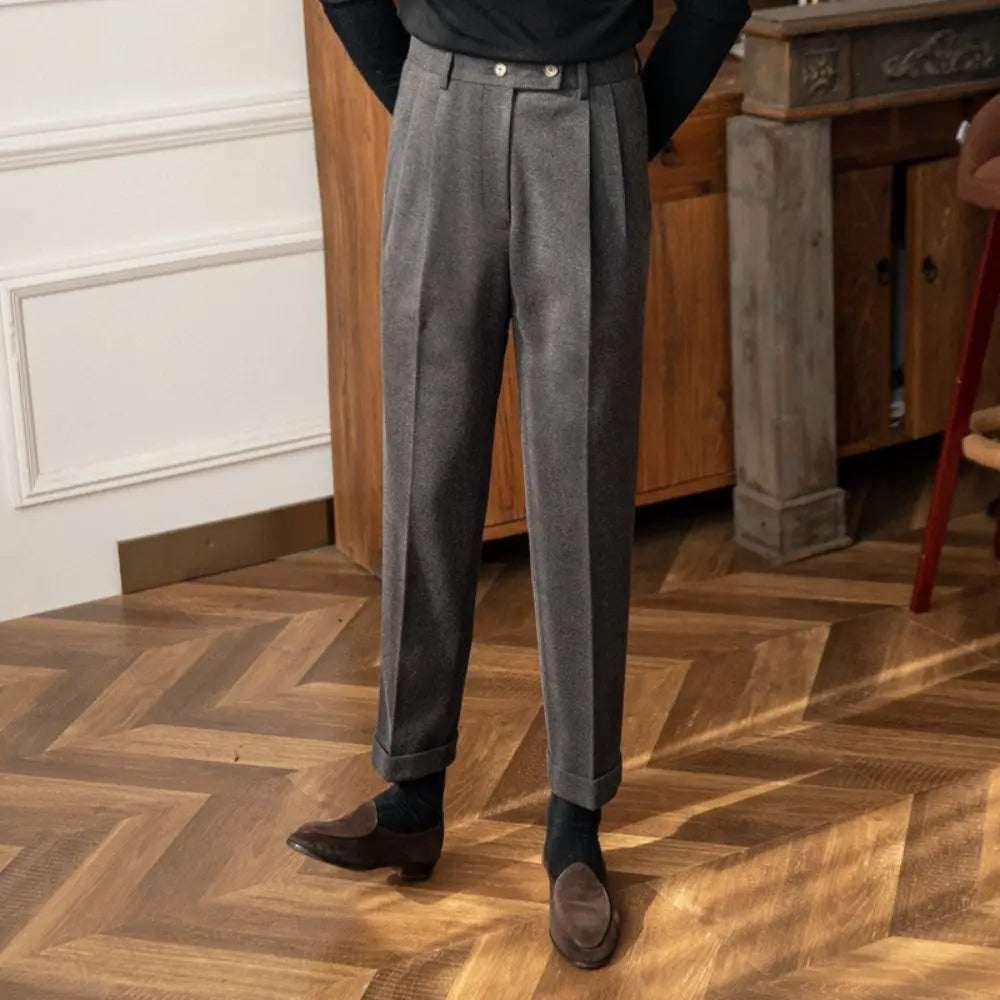 Straight Fit High Waist Pants – Khaki & Dark Gray | Autumn & Winter | Old Money Menswear Prendersons