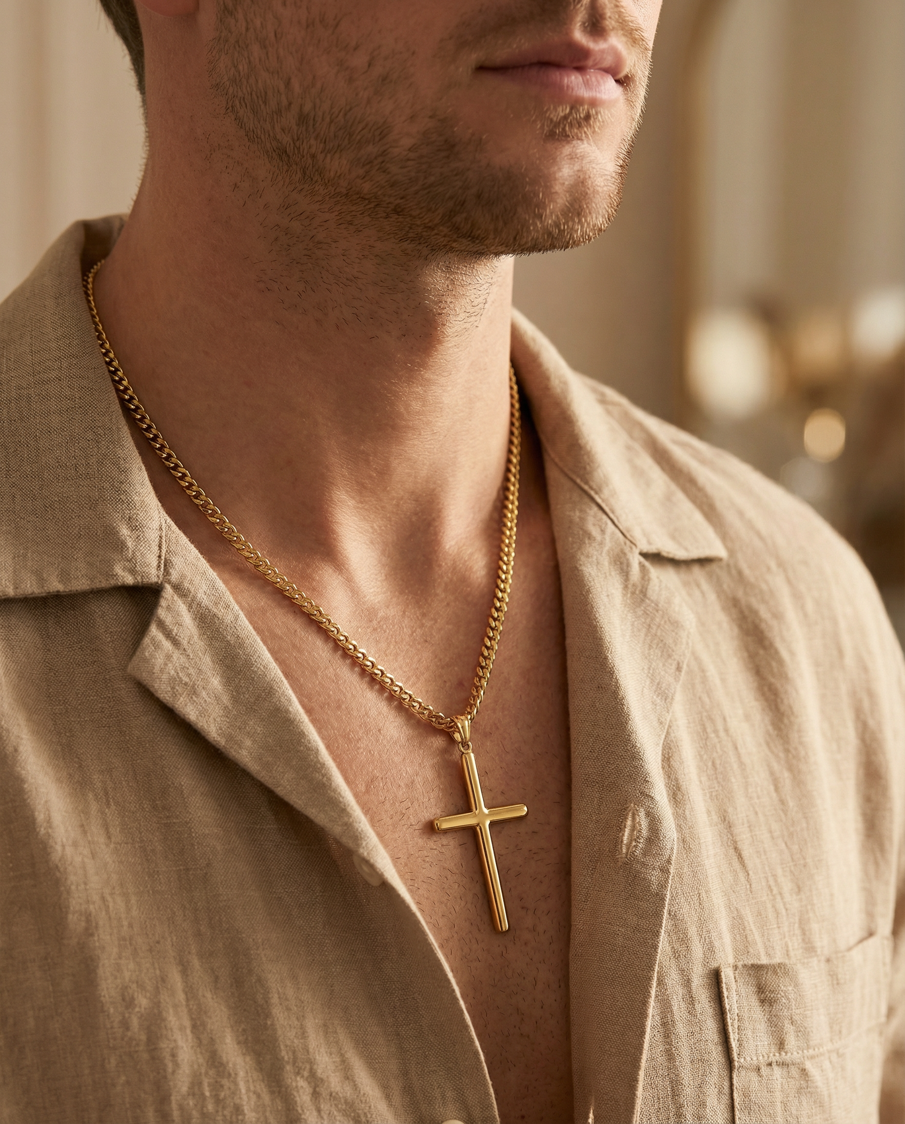 European and American cross-border titanium steel glossy cross pendant necklace high-quality men's positive and negative chain stainless steel necklace wholesale Montrel Frames