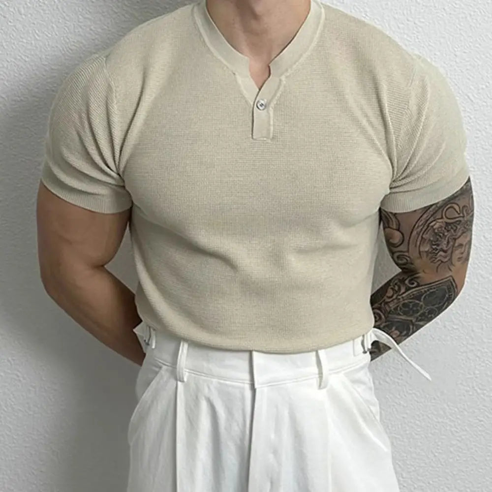Men's Henry Collar Slim Fit Knitted T-shirt – Leisure Style | Old Money Pullover Prendersons