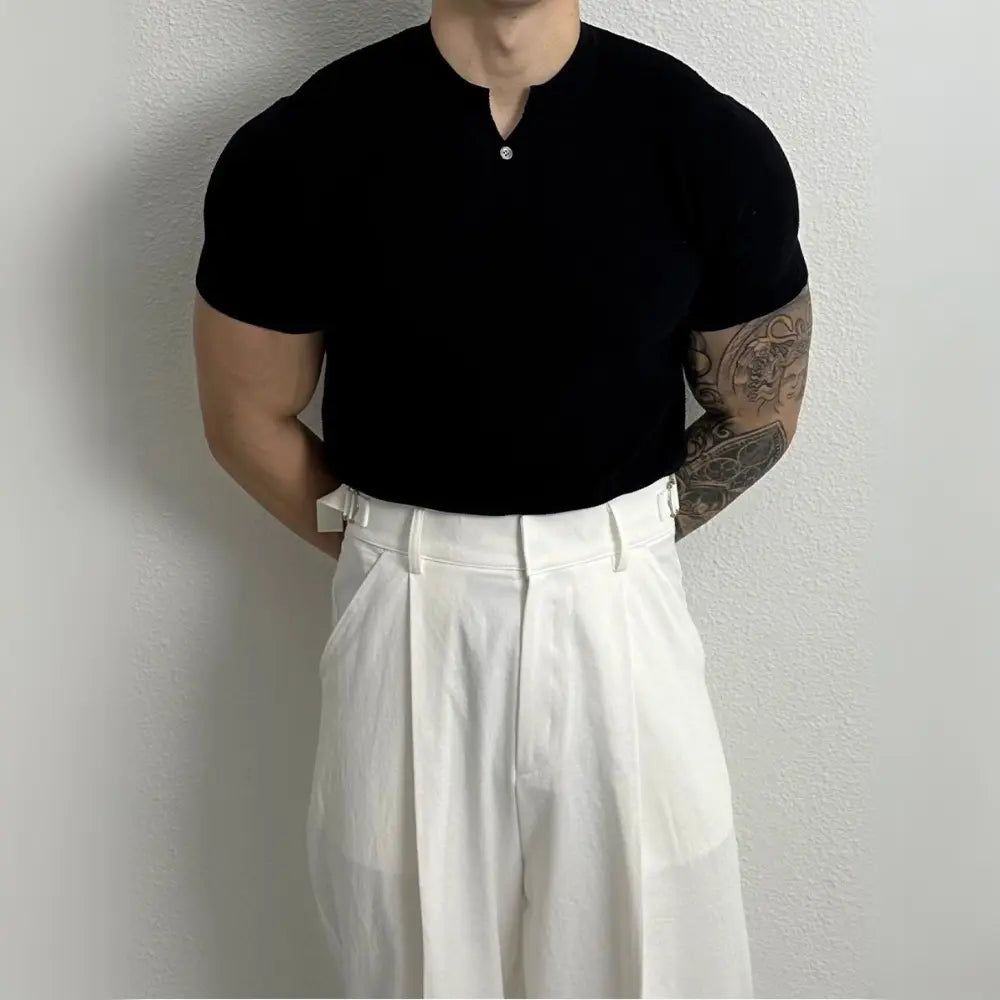 Men's Henry Collar Slim Fit Knitted T-shirt – Leisure Style | Old Money Pullover Prendersons