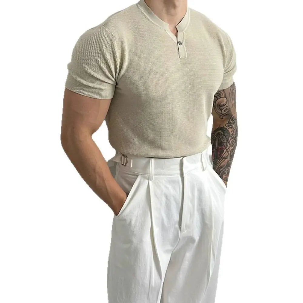 Men's Henry Collar Slim Fit Knitted T-shirt – Leisure Style | Old Money Pullover Prendersons