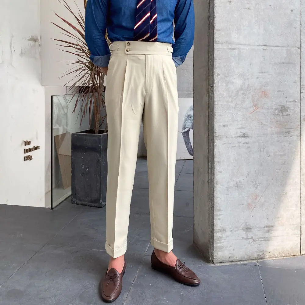 New Men's Naples Straight Leg High Waist Pants – White, Black, Khaki | Daily Wear | Old Money Leisure Fit Prendersons