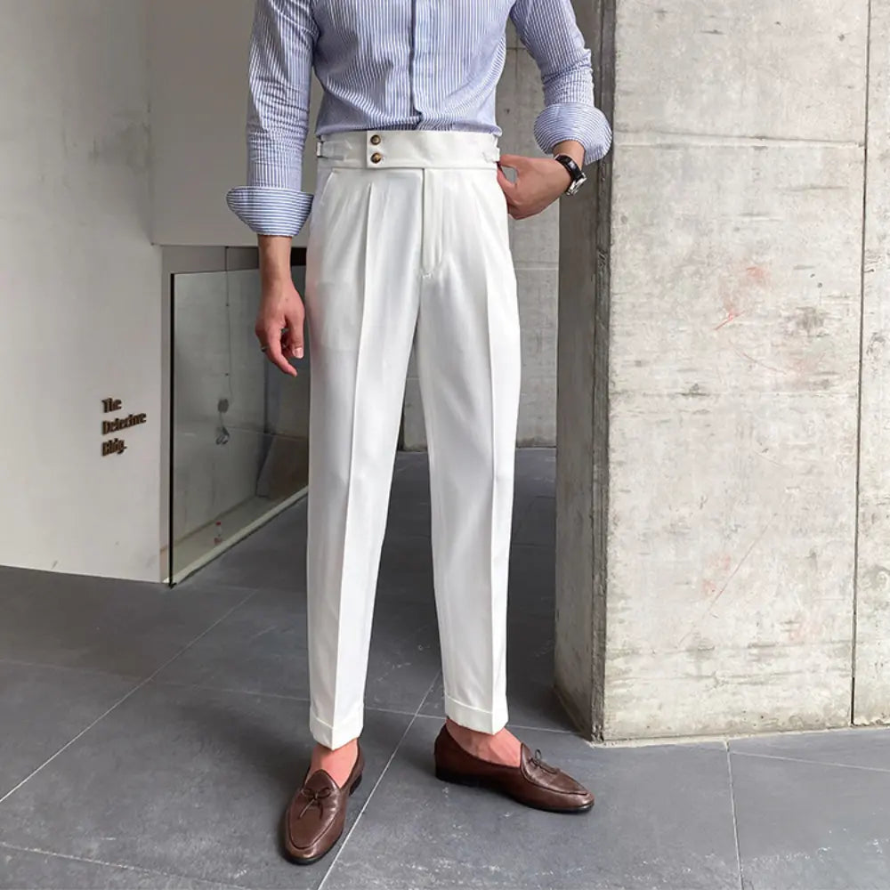 New Men's Naples Straight Leg High Waist Pants – White, Black, Khaki | Daily Wear | Old Money Leisure Fit Prendersons