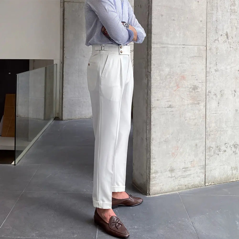 New Men's Naples Straight Leg High Waist Pants – White, Black, Khaki | Daily Wear | Old Money Leisure Fit Prendersons