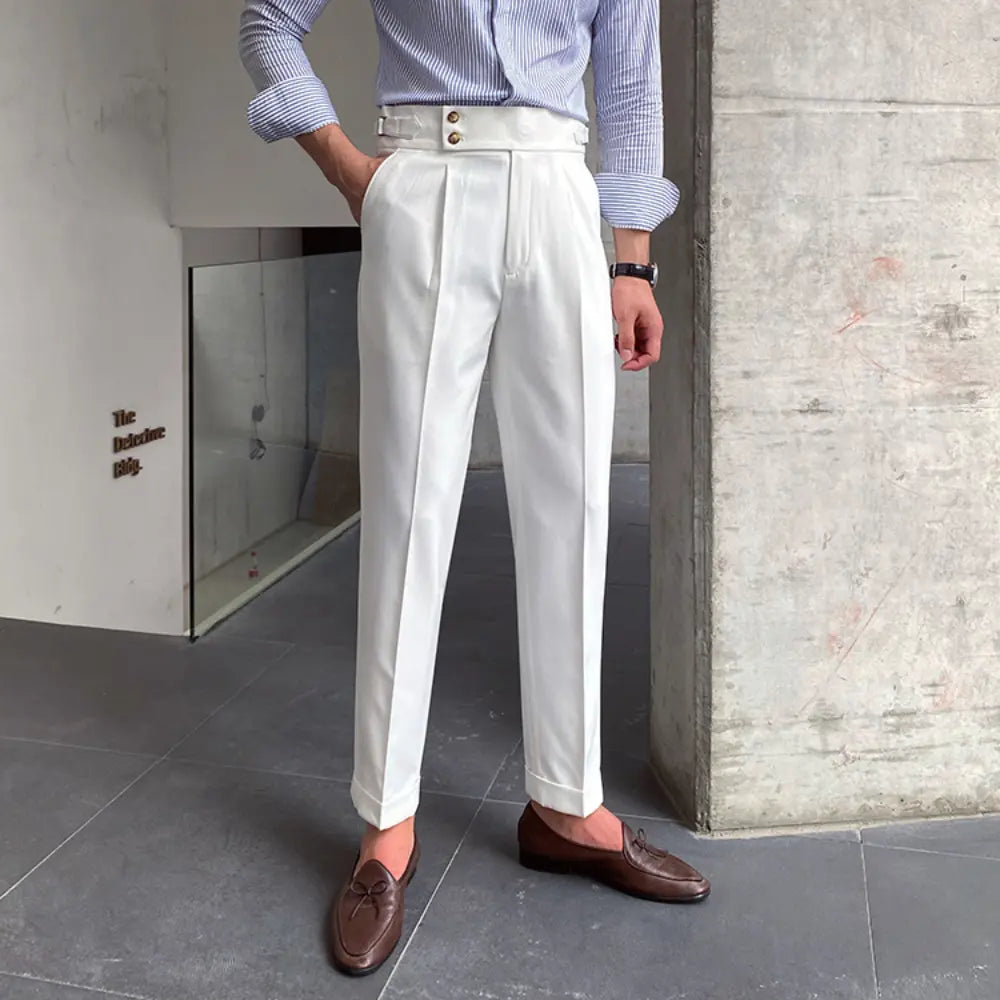 New Men's Naples Straight Leg High Waist Pants – White, Black, Khaki | Daily Wear | Old Money Leisure Fit Prendersons