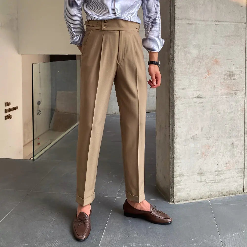 New Men's Naples Straight Leg High Waist Pants – White, Black, Khaki | Daily Wear | Old Money Leisure Fit Prendersons