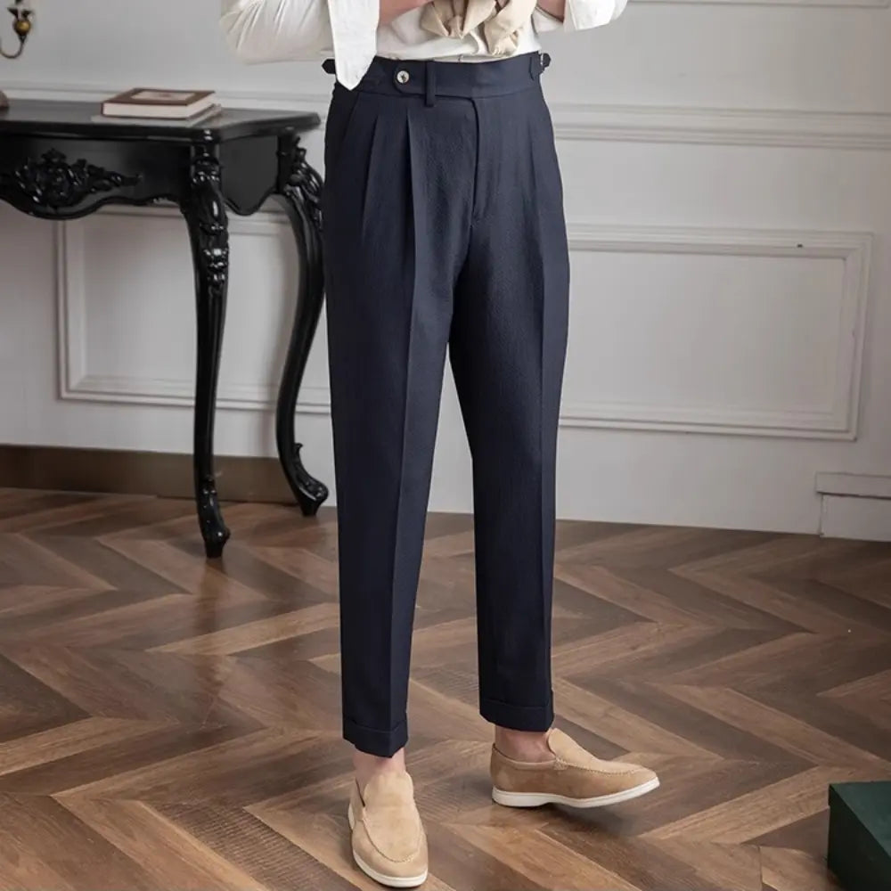 New Summer Men's Straight High Waist Pants – Apricot, Black, Dark Blue | Summer Casual Suit | Old Money Menswear Prendersons