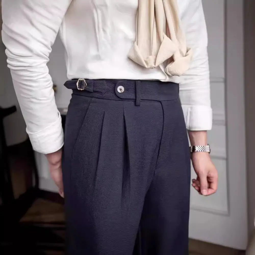 New Summer Men's Straight High Waist Pants – Apricot, Black, Dark Blue | Summer Casual Suit | Old Money Menswear Prendersons
