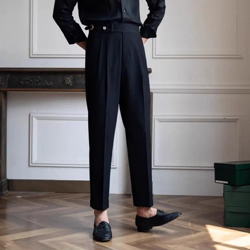 New Summer Men's Straight High Waist Pants – Apricot, Black, Dark Blue | Summer Casual Suit | Old Money Menswear Prendersons