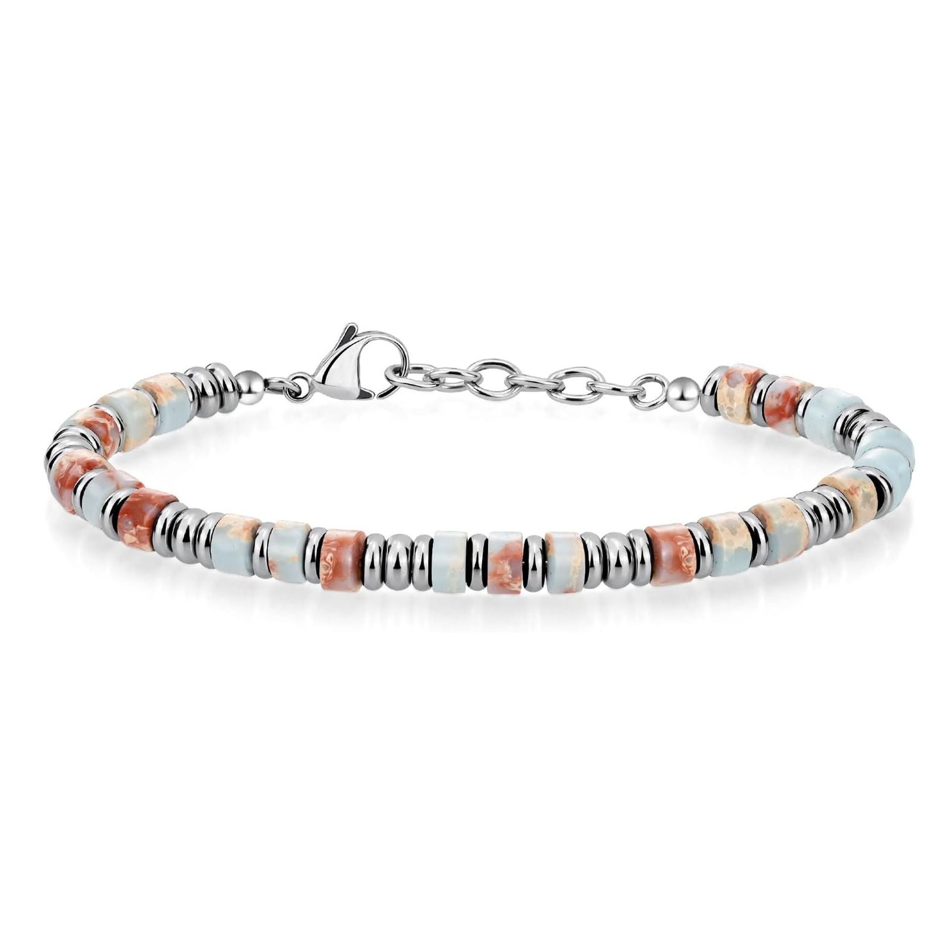 Boho Style Chain Bracelet Natural Stone Separator Stainless Steel Chain Holiday Gift Blue Turquoise Chain Bracelet Montrel Frames