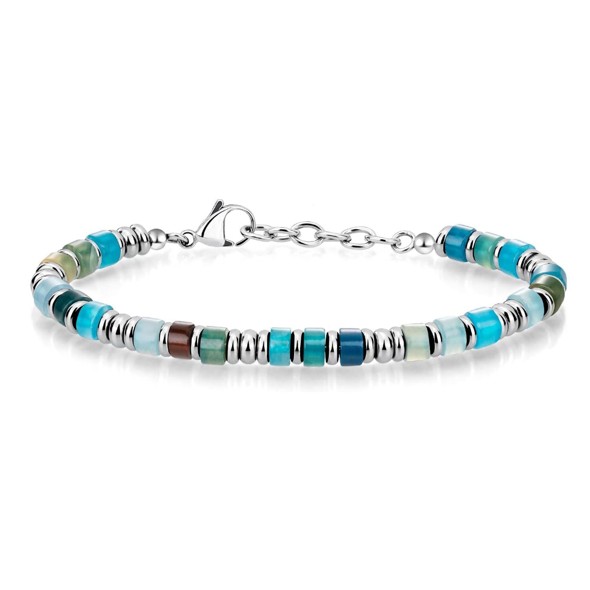 Boho Style Chain Bracelet Natural Stone Separator Stainless Steel Chain Holiday Gift Blue Turquoise Chain Bracelet Montrel Frames
