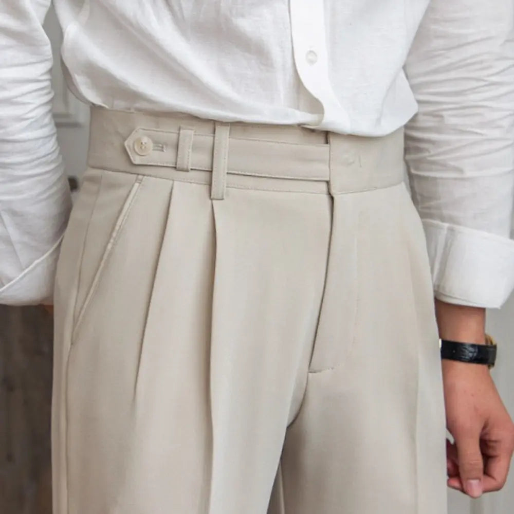Mid-High Waist Korean Pants – Cropped Straight Fit Trousers | Spring-Autumn | Old Money Menswear Prendersons