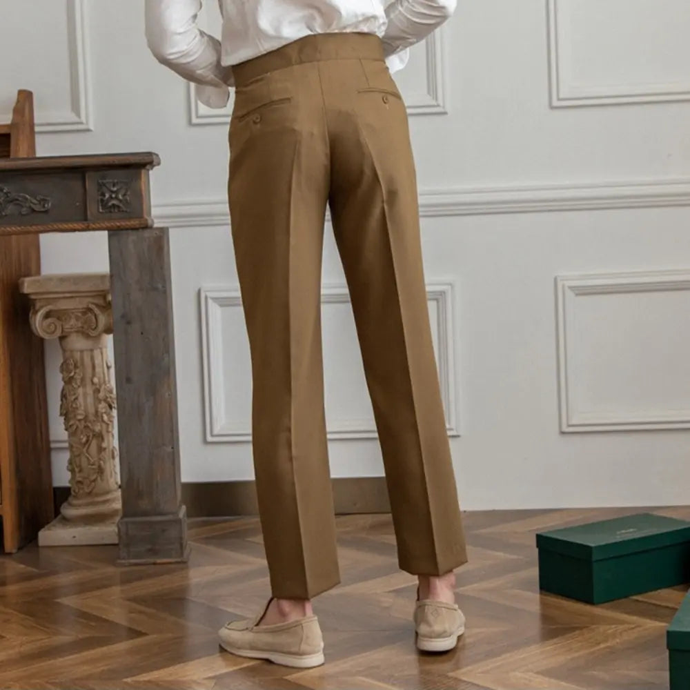 Mid-High Waist Korean Pants – Cropped Straight Fit Trousers | Spring-Autumn | Old Money Menswear Prendersons