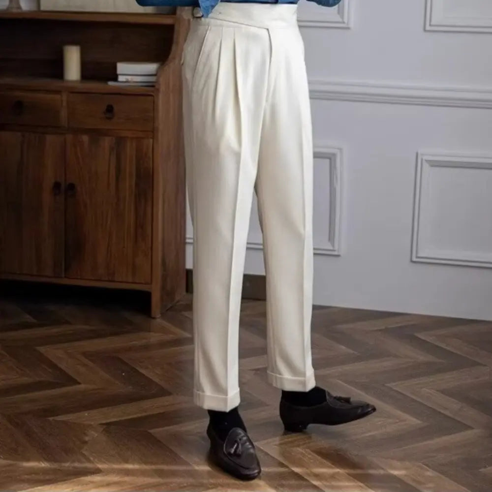 Men's Straight High Waisted Vintage Suit Pants - Light Brown | Leisure Essential | Old Money Elegance Prendersons