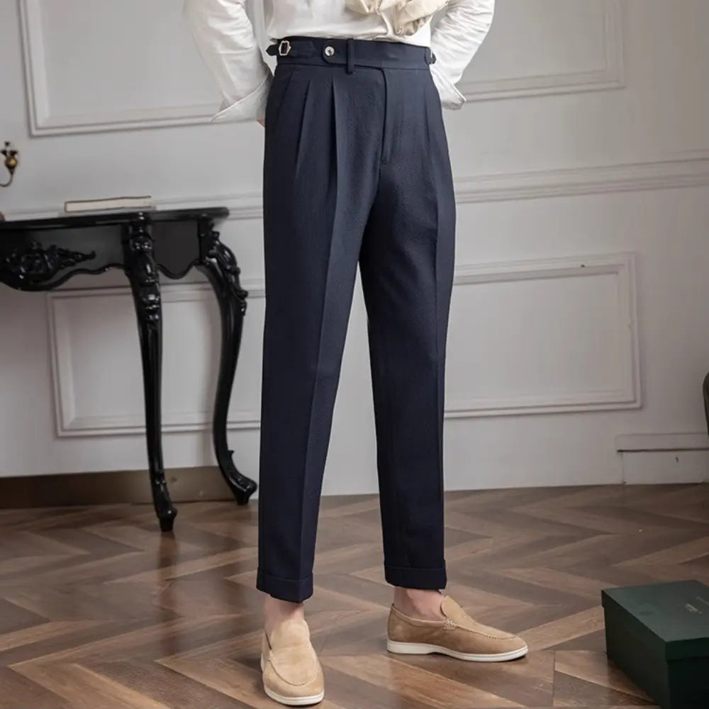 Summer Naples Mid-high Waist Casual Straight Leg Pants – Apricot, Black, Dark Blue | Old Money Menswear Prendersons