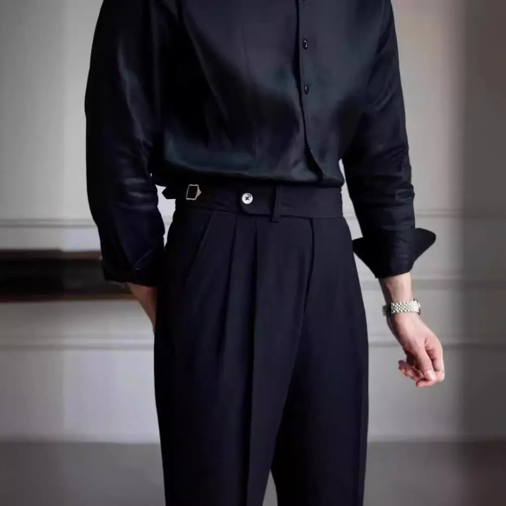 Summer Naples Mid-high Waist Casual Straight Leg Pants – Apricot, Black, Dark Blue | Old Money Menswear Prendersons