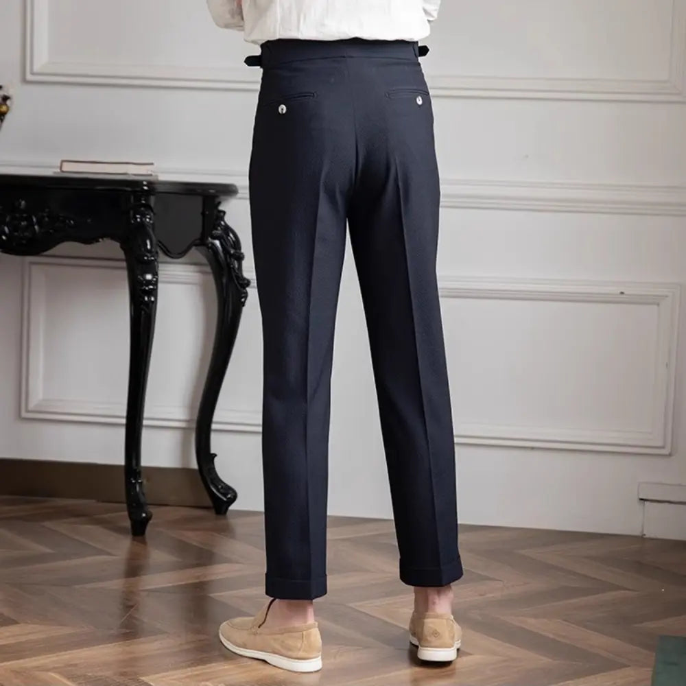 Summer Naples Mid-high Waist Casual Straight Leg Pants – Apricot, Black, Dark Blue | Old Money Menswear Prendersons
