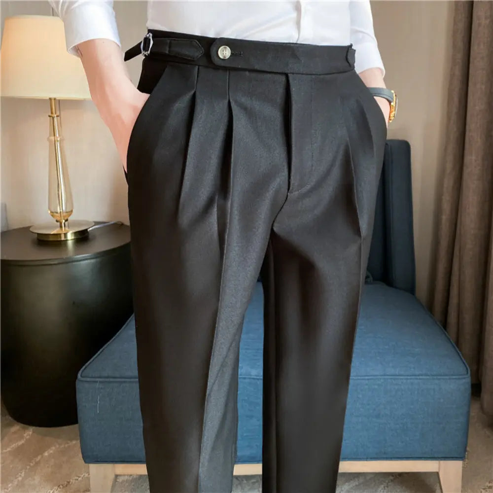 Thin Draping Belt Casual Pants Trendy Men's Suit Pants – Dark Grey, Black, Khaki, Navy, Green | Old Money Korean Style Prendersons