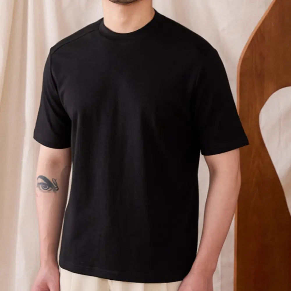 Slim Fit Round Neck T Shirt – Camel | Breathable Everyday Base | Minimalist Menswear