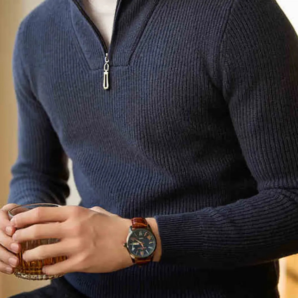 Regular Fit Textured Sweater – Ancient Blue | Casual Pullover | Pure Wool Warmth