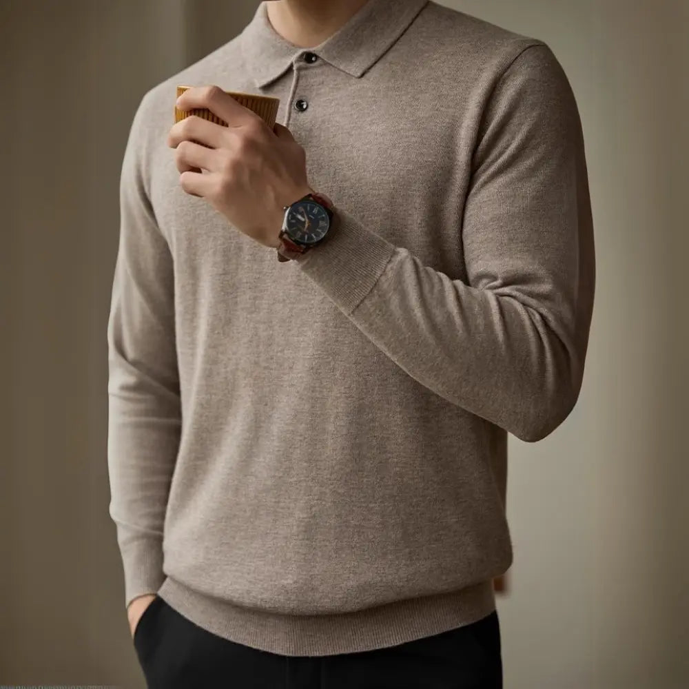 Slim Fit Pure Wool Mens Sweaters – Grey Camel | Casual Business | Old Money Style