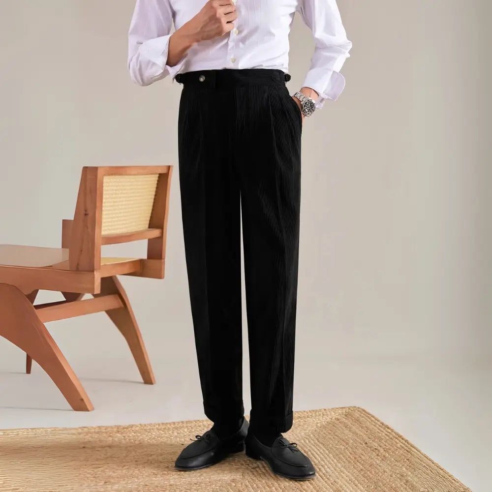 Loose Fit Pleated Corduroy Pants – Brown | Winterwear | Old Money Menswear