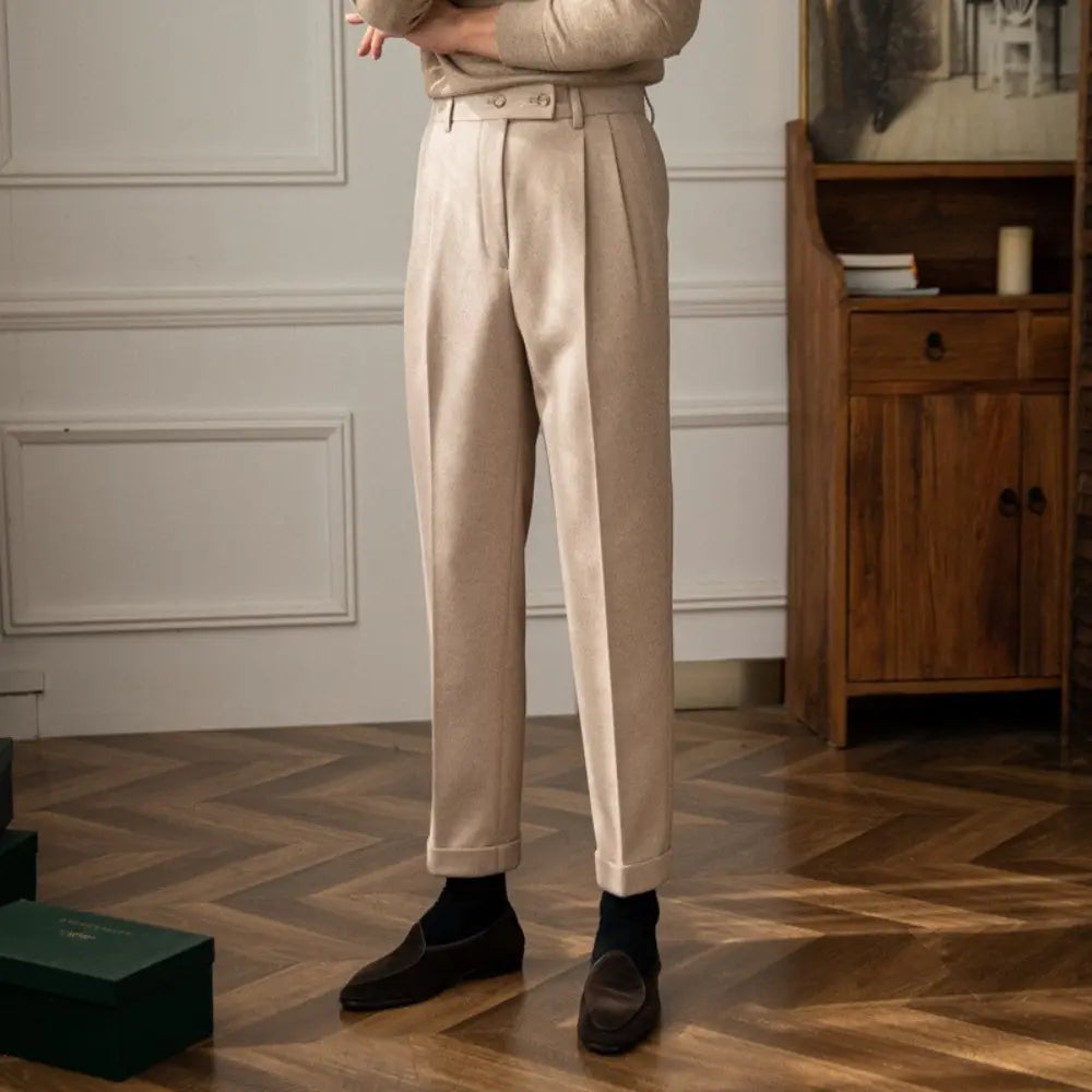 Straight Fit High Waist Pants – Khaki & Dark Gray | Autumn & Winter | Old Money Menswear Prendersons