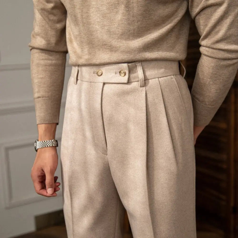 Straight Fit High Waist Pants – Khaki & Dark Gray | Autumn & Winter | Old Money Menswear Prendersons
