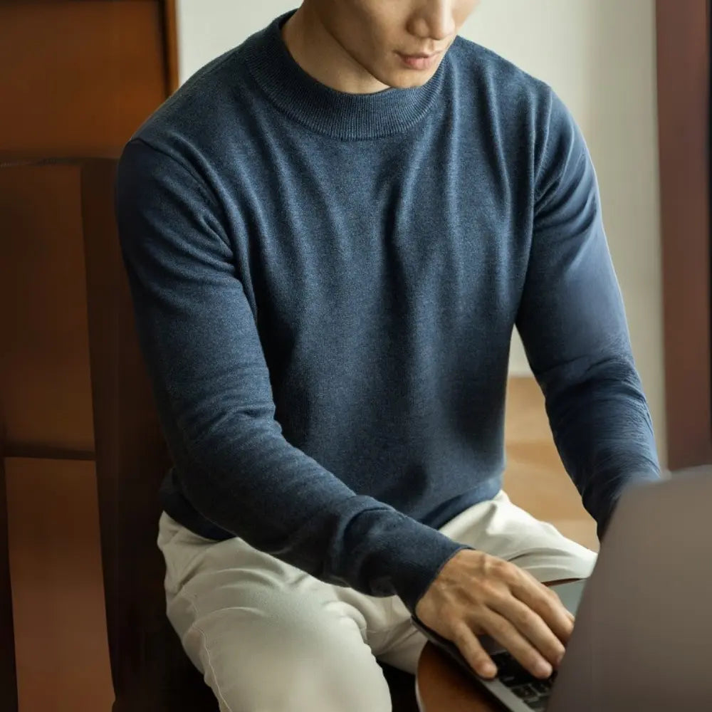 Slim Fit Round Neck Sweater – Sapphire Blue | Autumn Layers | Old Money Essentials