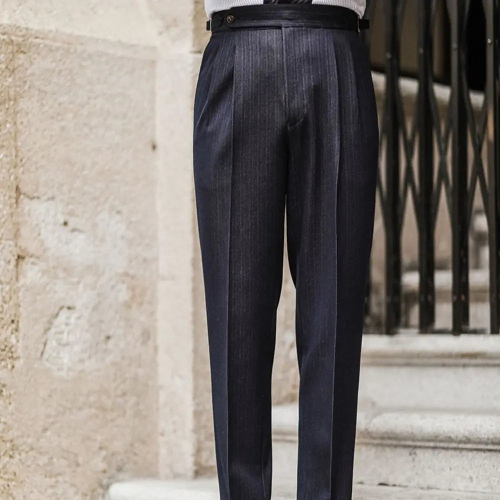 Straight Fit Men's Trousers – Navy Blue | Autumn Casual | Naples Old Money Style