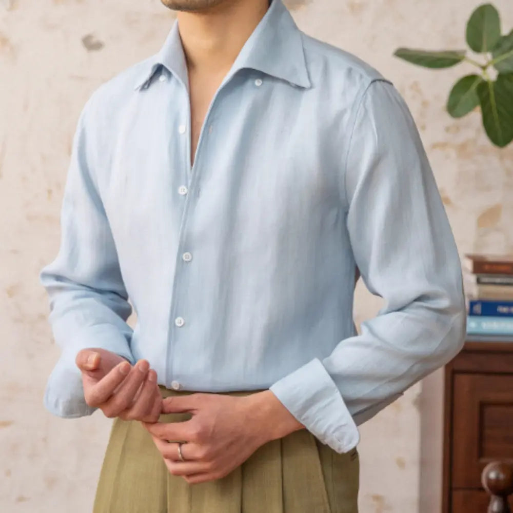 Breathable Light Thin-piece Collar Casual  Shirt – Blue, White, Dark Coffee | Spring Days | Lightweight Old Money Style