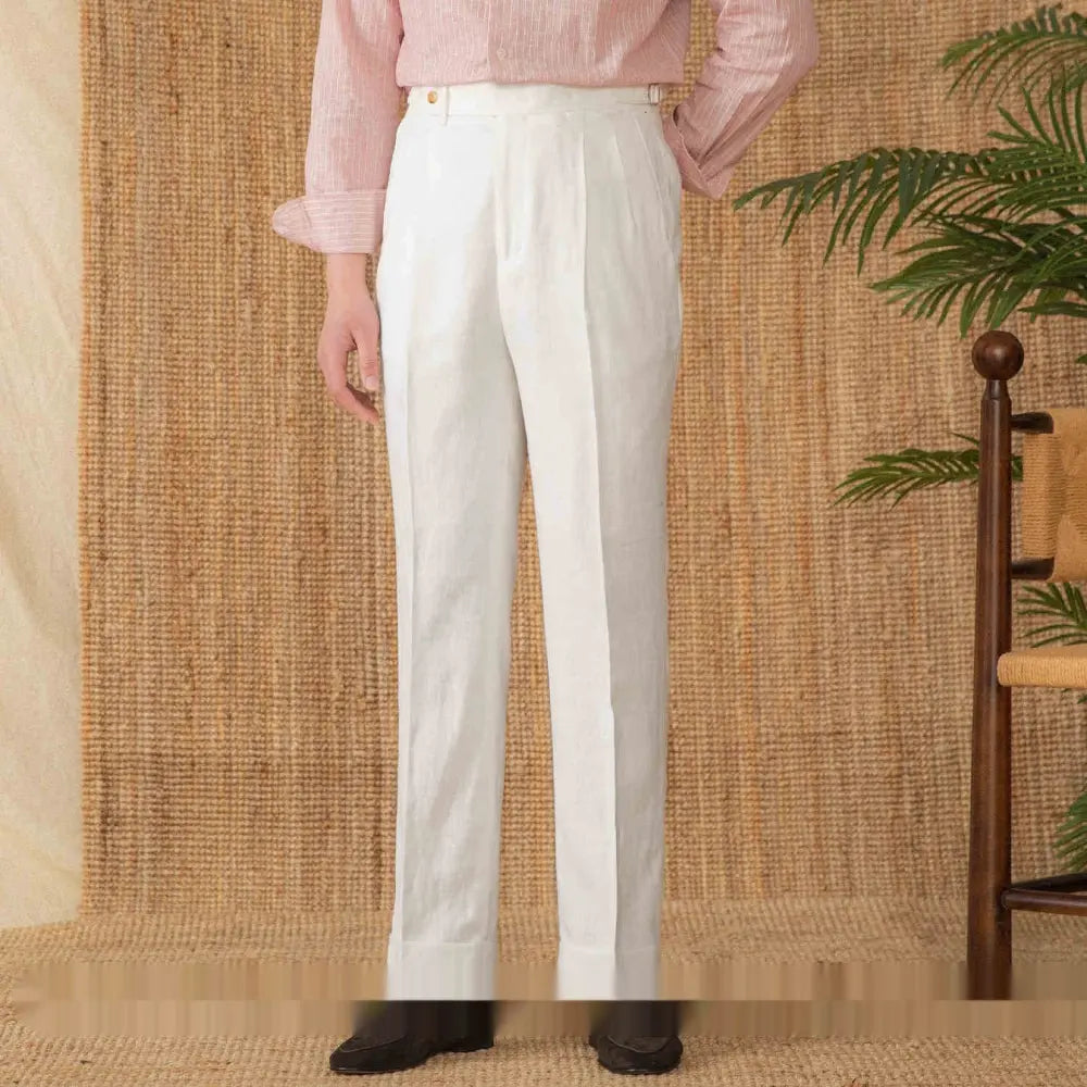Breathable Linen High Waist Straight Loose Trousers – White, Army Green, Khaki | Spring & Summer