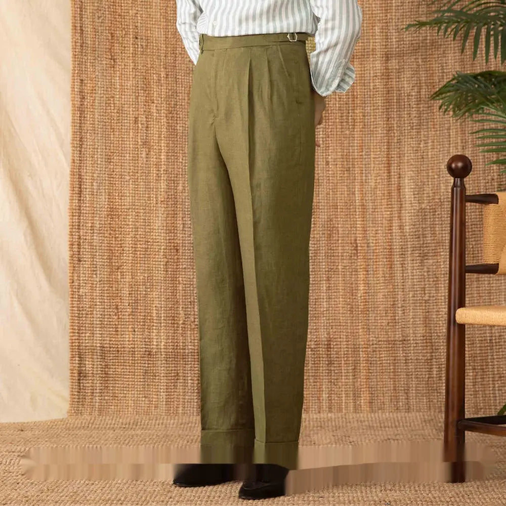 Breathable Linen High Waist Straight Loose Trousers – White, Army Green, Khaki | Spring & Summer