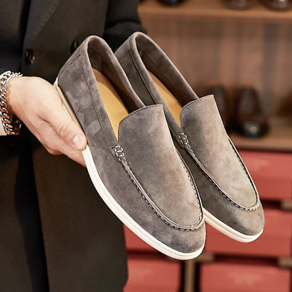 Regular Fit Men's British Loafers – Grey | Summer Casual Essential | Soft Sheepskin Retro Slip-ons