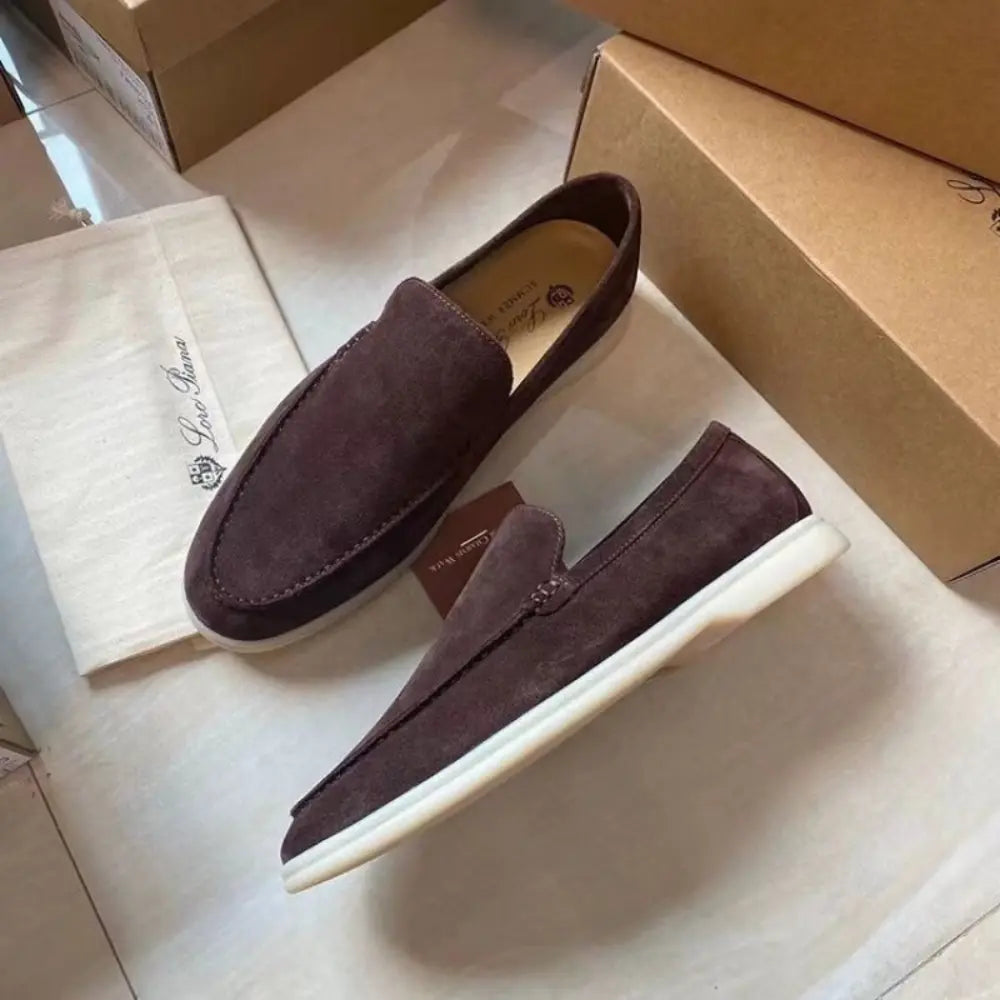 Regular Fit Men's British Loafers – Grey | Summer Casual Essential | Soft Sheepskin Retro Slip-ons
