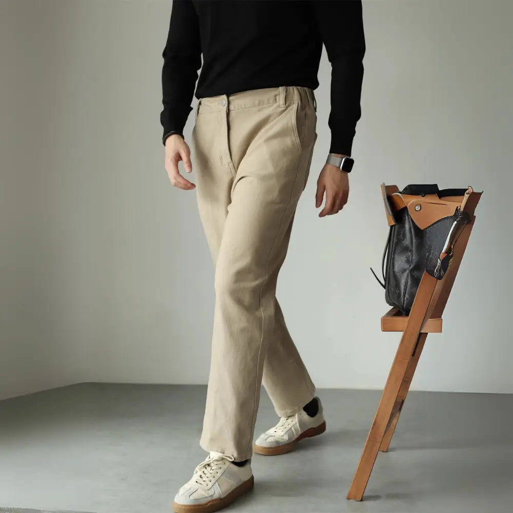 Brushed American Retro Cotton Stretch Jeans – Khaki/Brown | Weekend Casual