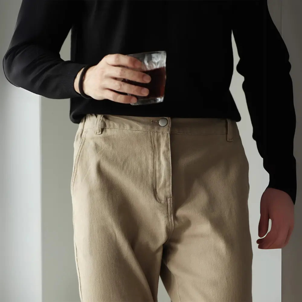 Brushed American Retro Cotton Stretch Jeans – Khaki/Brown | Weekend Casual