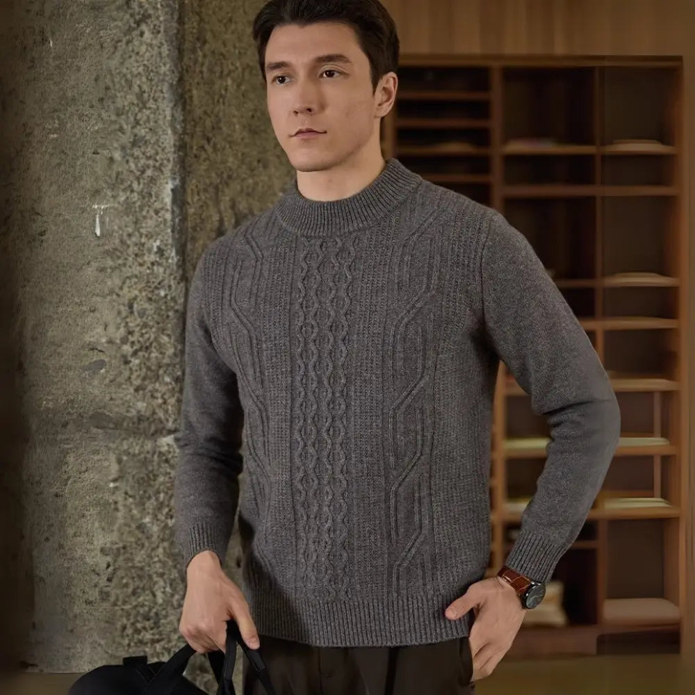 Regular Fit Jacquard Sweater – Smokey Camel | Casual City Wear | 100% Wool Knitwear