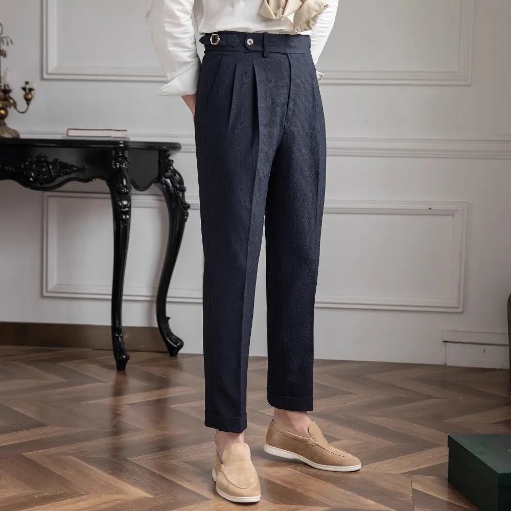 Men's Regular Fit Business Casual Trousers – Dark Blue | Leisure Commute | Old Money Menswear Prendersons