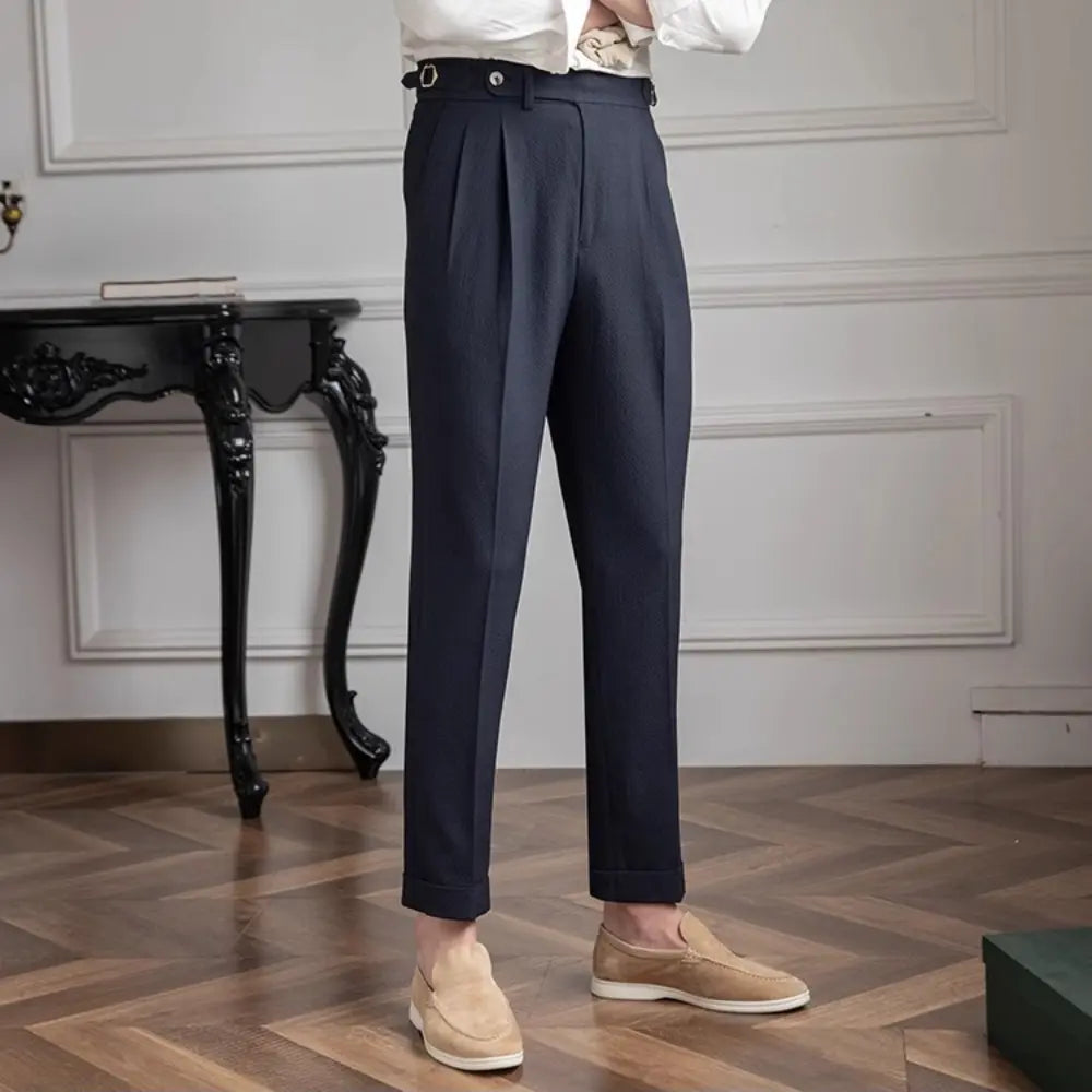 Men's Regular Fit Business Casual Trousers – Dark Blue | Leisure Commute | Old Money Menswear Prendersons