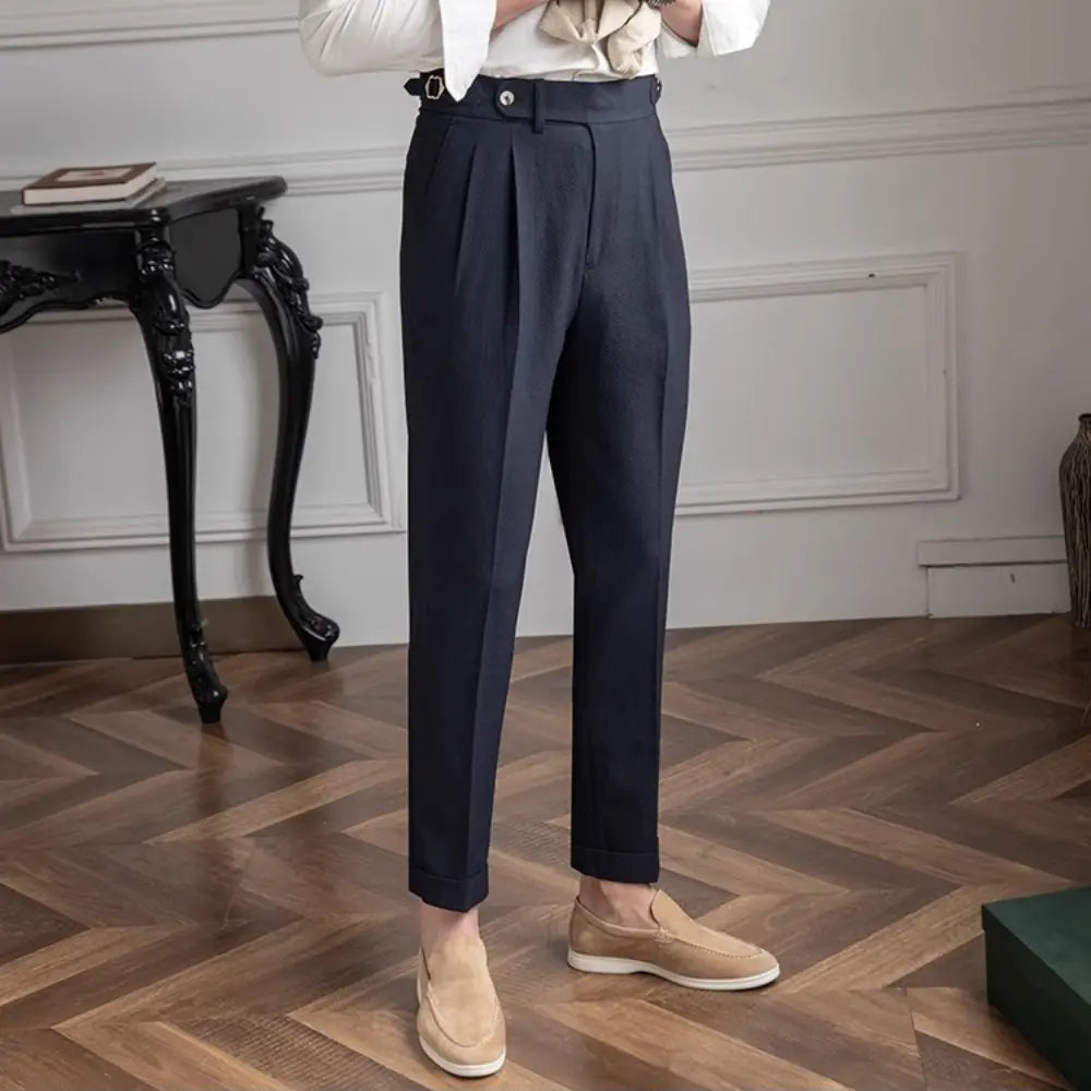 Men's Regular Fit Business Casual Trousers – Dark Blue | Leisure Commute | Old Money Menswear Prendersons