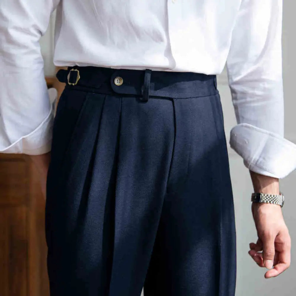 Straight Fit Draped Men's Trousers – Milky White | Business Leisure | Retro Naples Style