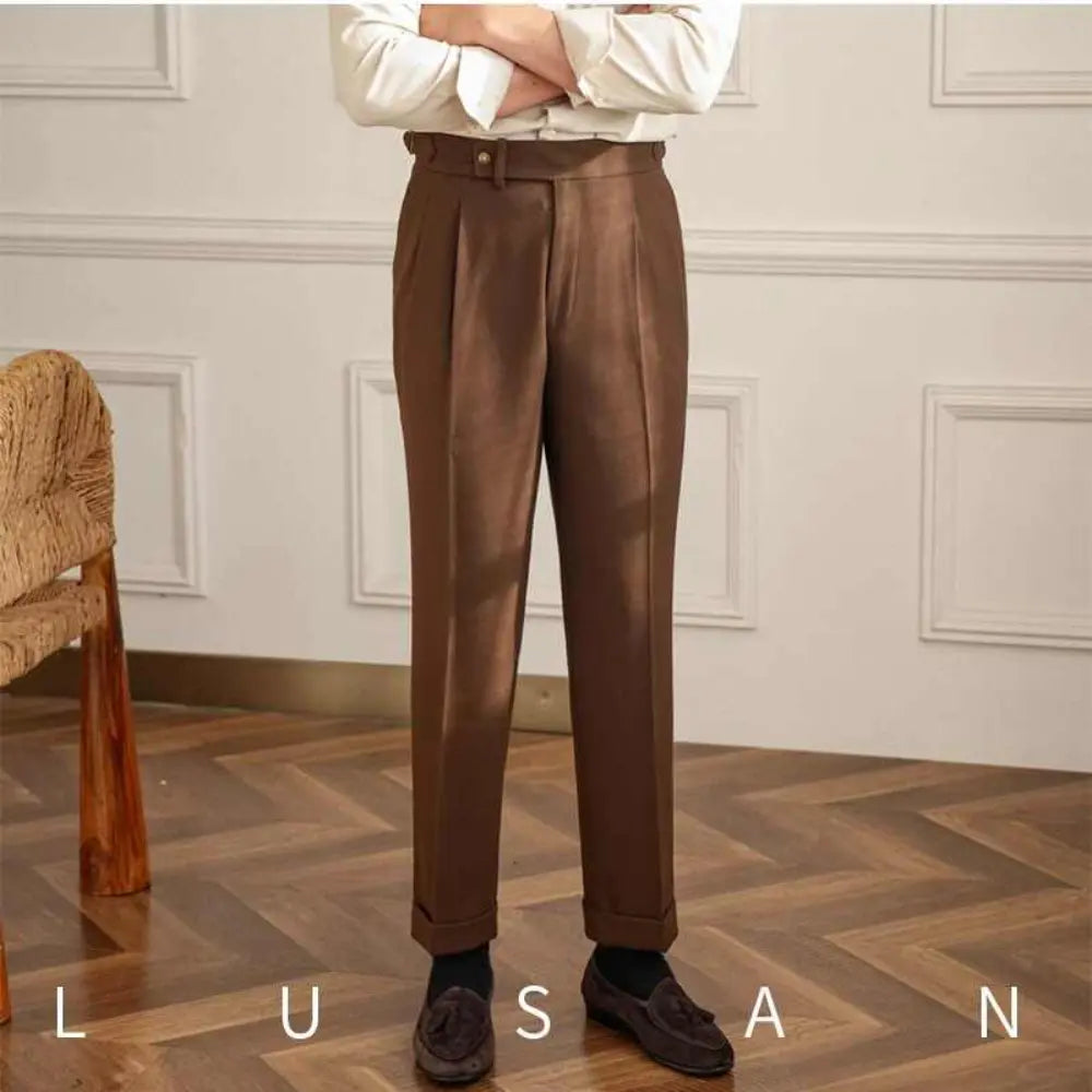 Straight Fit Draped Men's Trousers – Milky White | Business Leisure | Retro Naples Style