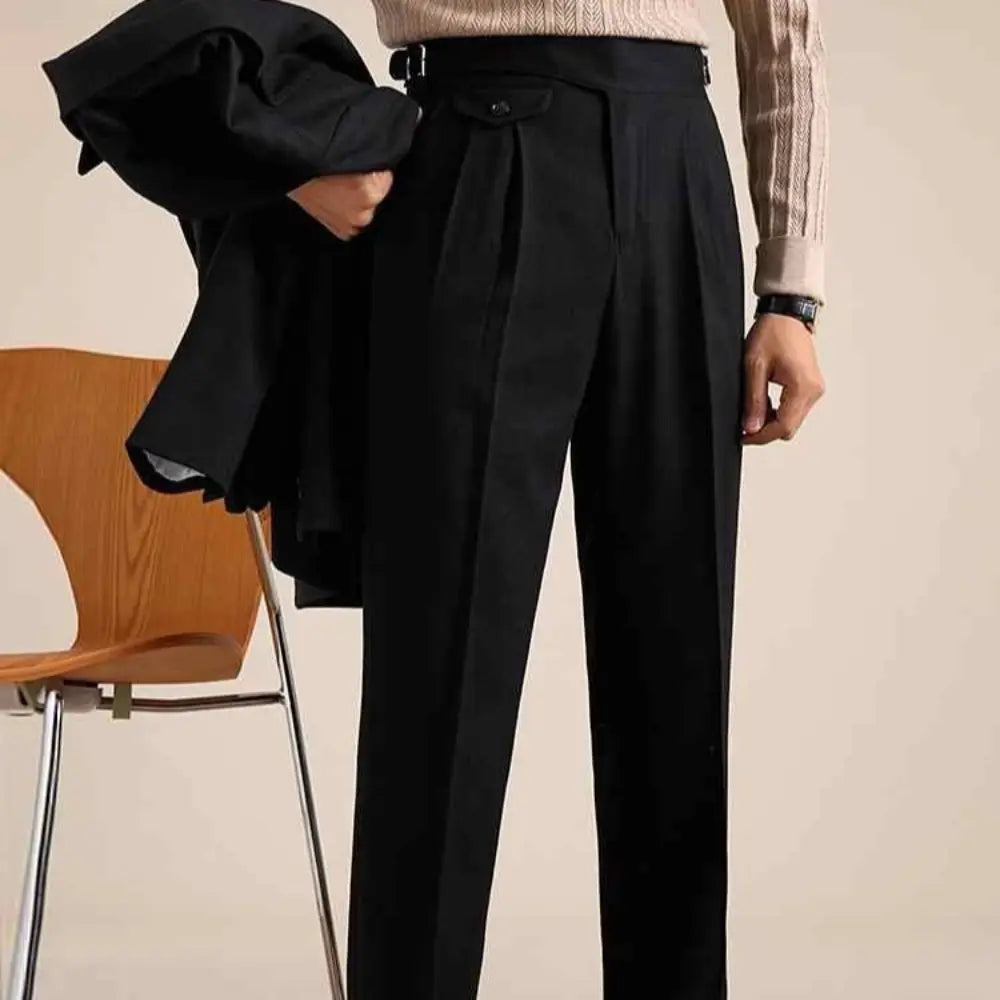 Regular Fit Double Pleated Pants – Sanded Finish | Business Leisure | Old Money Look