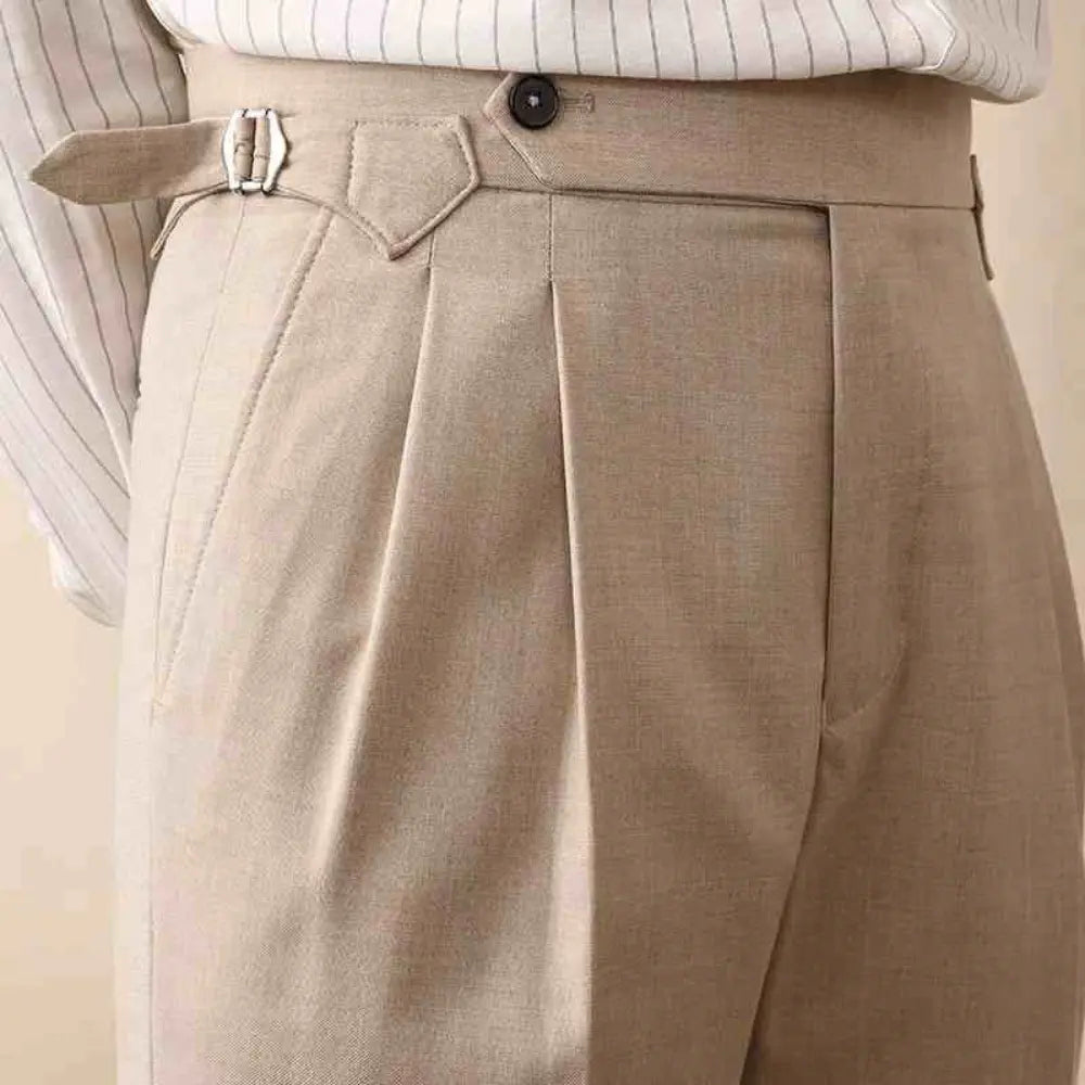 High Waist Paris Button Trousers – Khaki | Daily Business Wear | Straight Leg Trousers