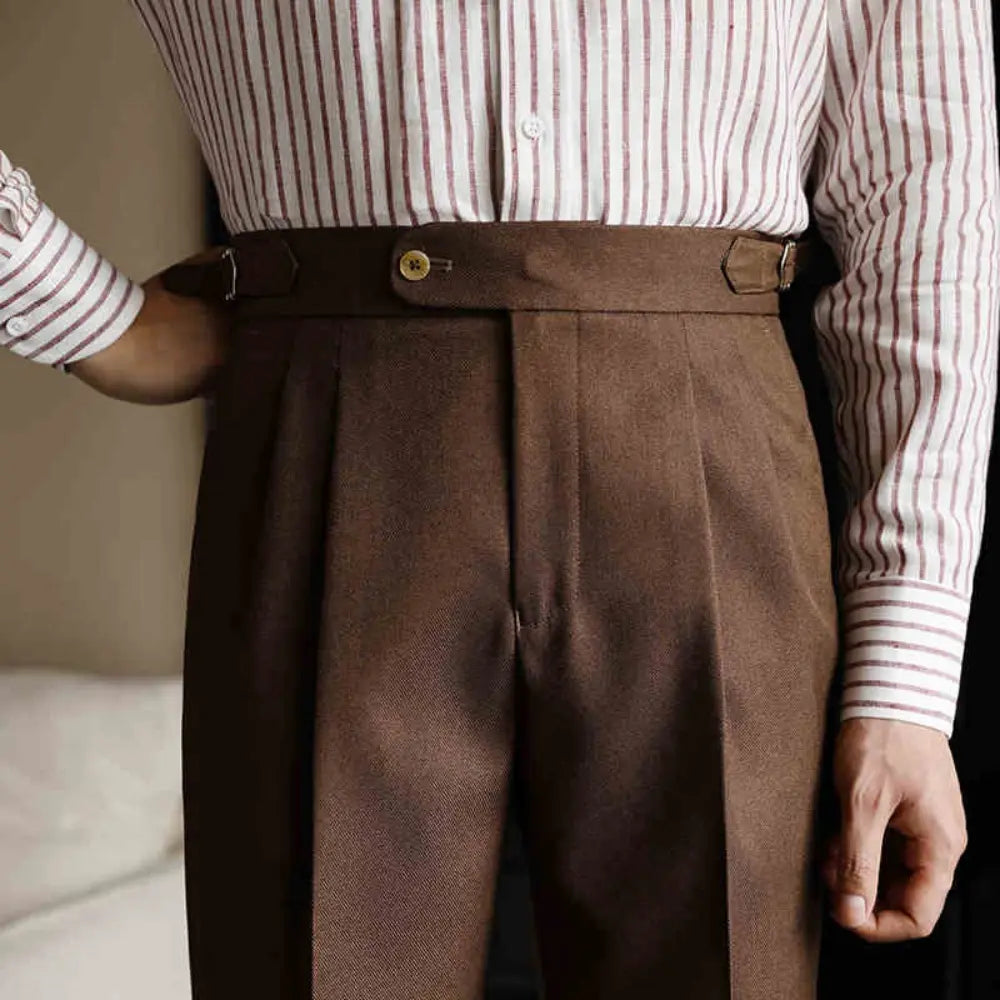High Waist Paris Button Trousers – Khaki | Daily Business Wear | Straight Leg Trousers