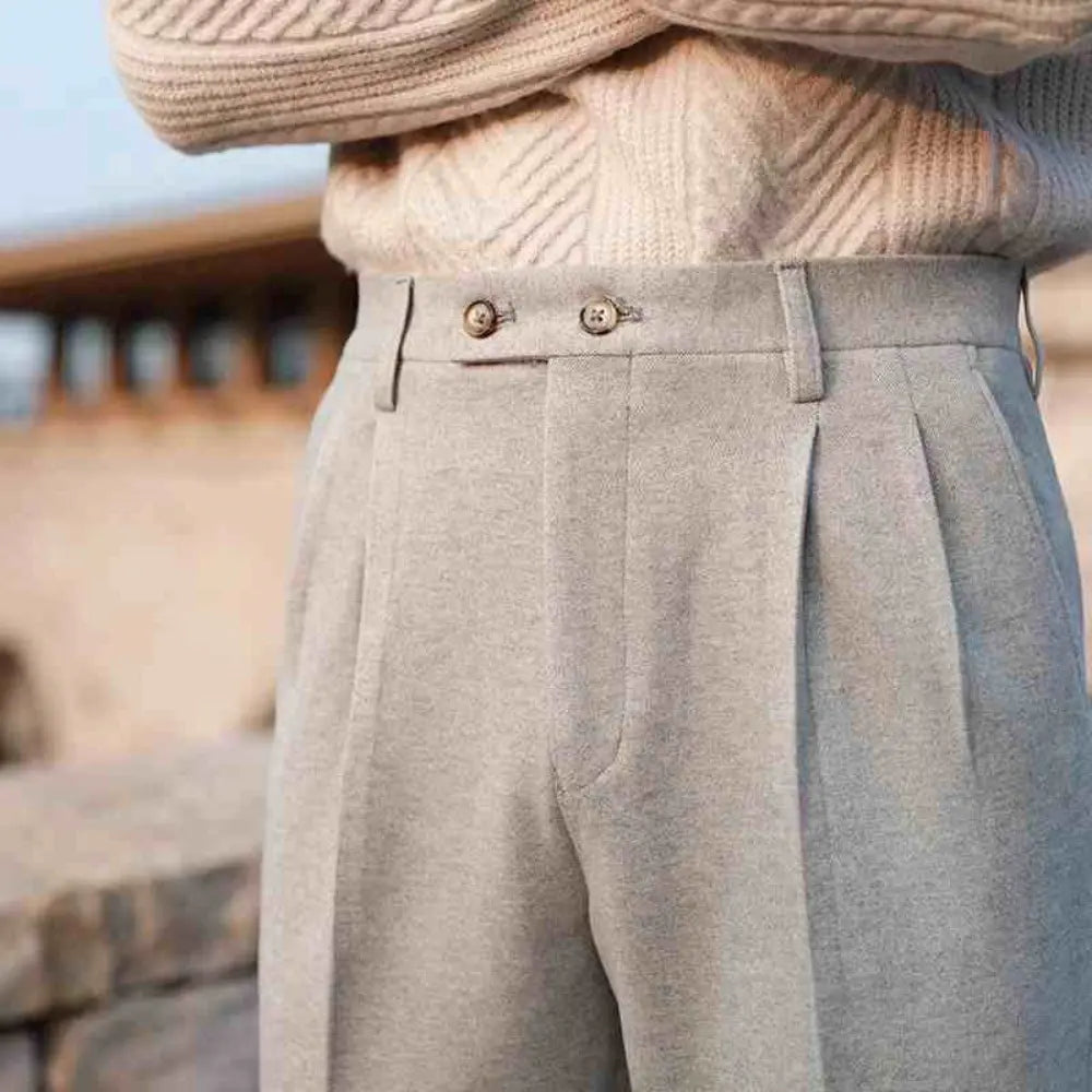 High Waist Paris Button Trousers – Khaki | Daily Business Wear | Straight Leg Trousers