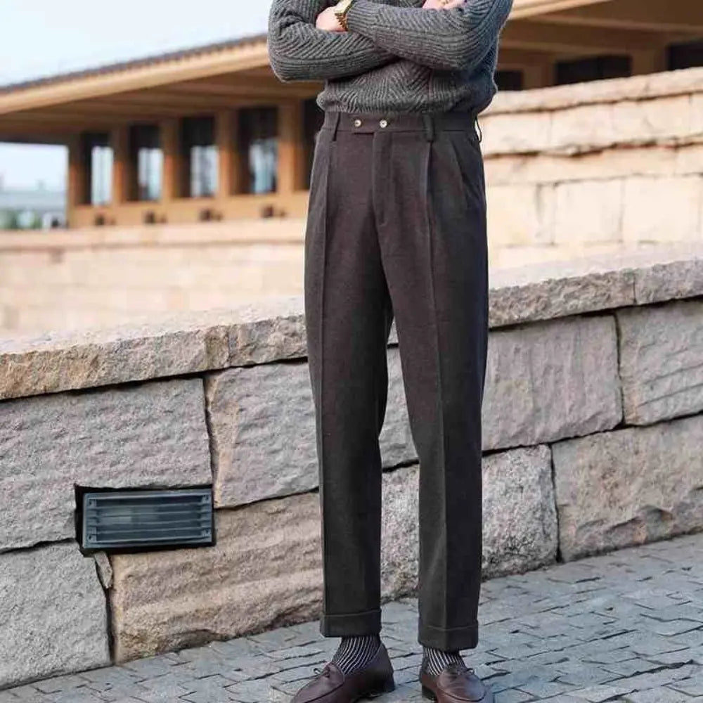 High Waist Paris Button Trousers – Khaki | Daily Business Wear | Straight Leg Trousers