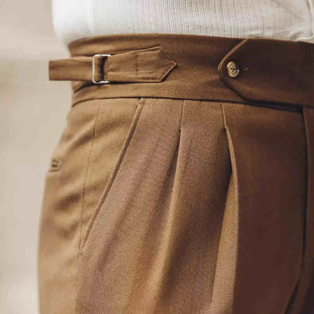 High Waist Paris Button Trousers – Khaki | Daily Business Wear | Straight Leg Trousers
